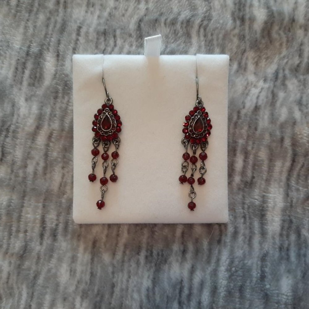 Red dangly Rhinestone earrings